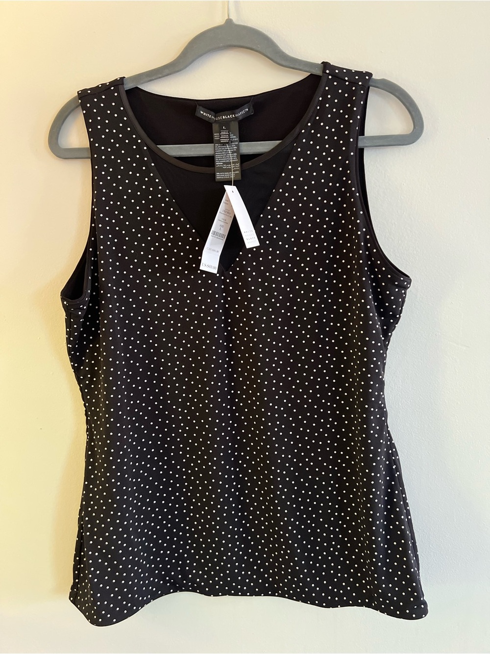 Nine West Black & White Polka Dot V-Neck Tank Top